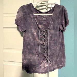 American Eagle Purple Tie-Dye Lace-Up Soft Women's Top